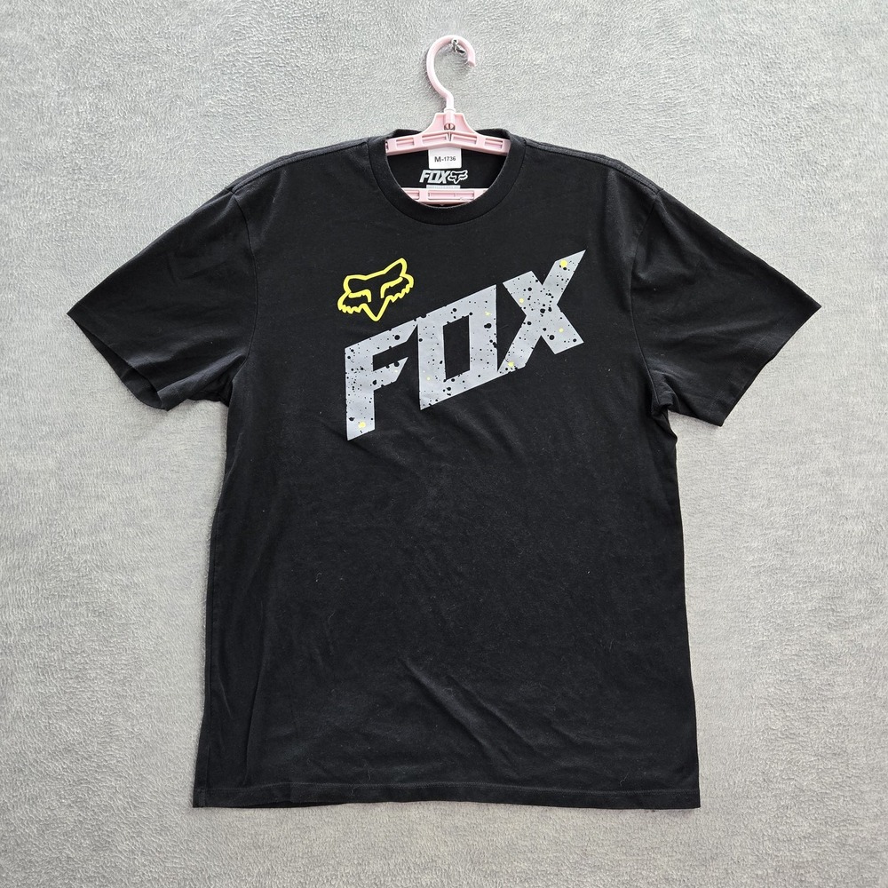 FOX Head Men Shirt L Black Graphic Print Short Sleeve Logo Blend Cotton Tee
